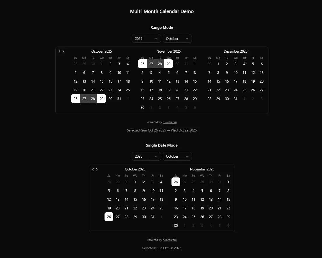 Multi Month Calendar